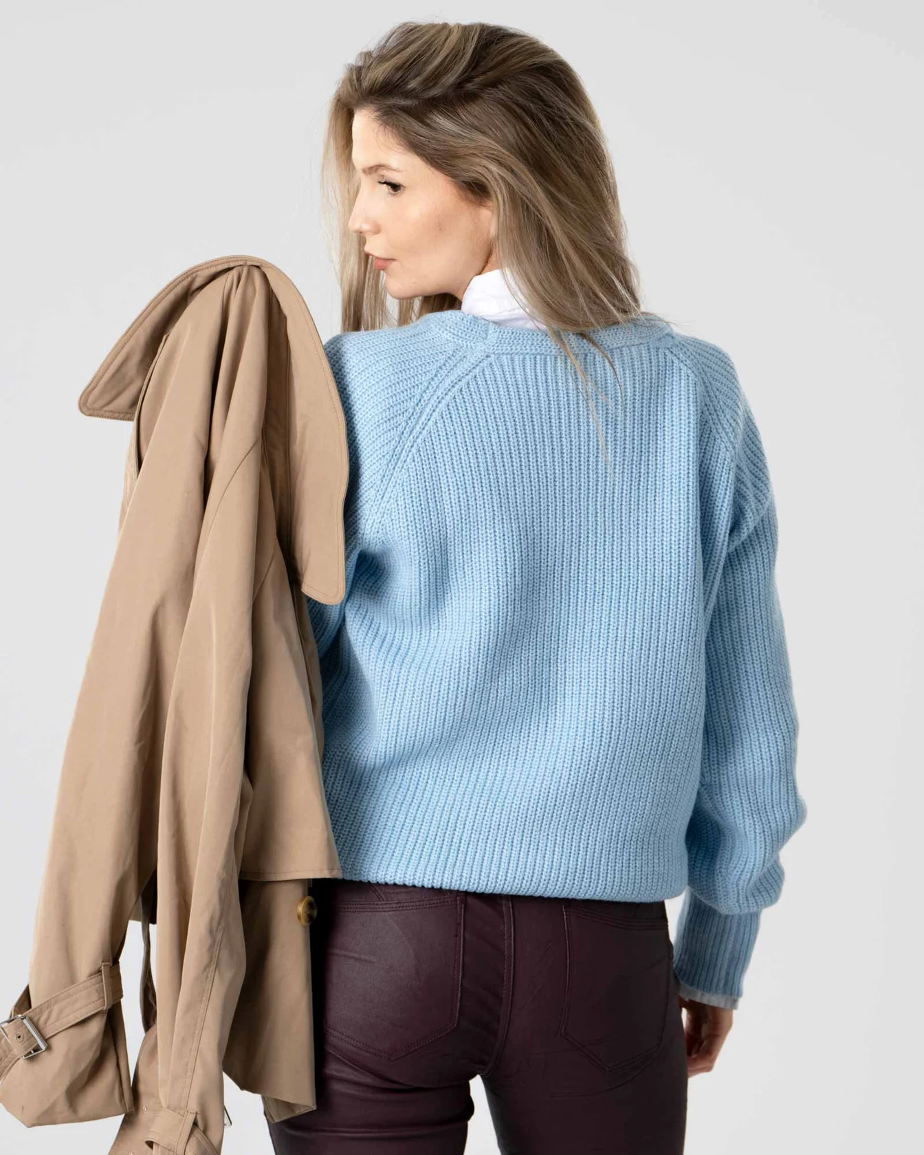 Image 1 of - womensolidcolorknittedsweaterblue3jpg