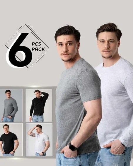 Men’s 6 Pcs Pack Long Sleeve & Short Sleeve T-Shirt