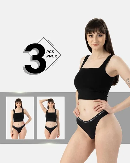 Srednje visok pas, bombaž-elastan brazilke spodnjice – paket 3 kosi