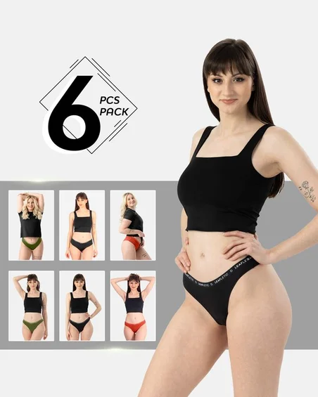 Srednje visok pas, bombaž-elastan hipster+brazilke spodnjice – paket 6 kosov