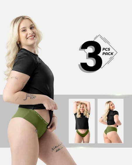 Srednje visok pas, bombaž-elastan hipster spodnjice – paket 3 kosi