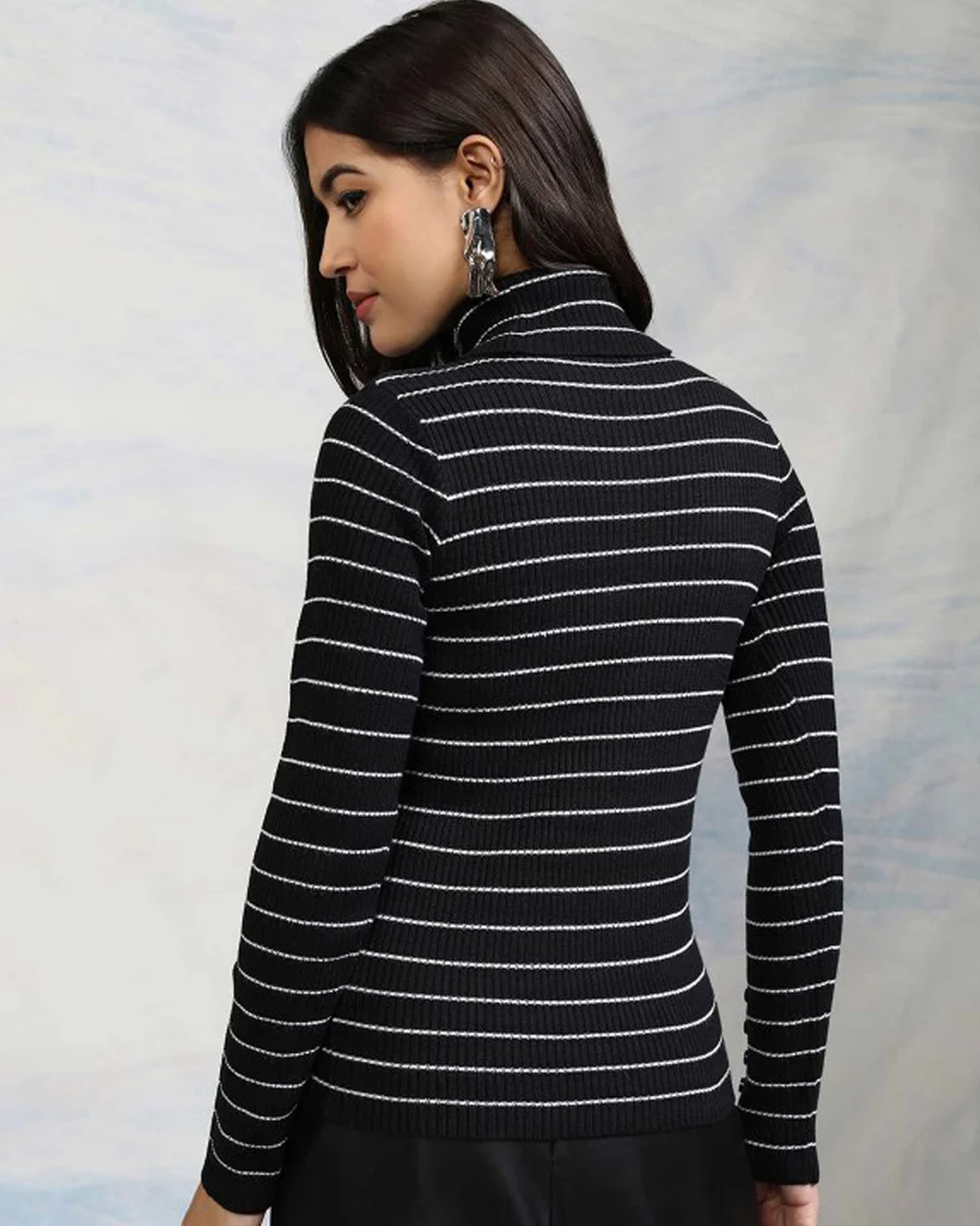 Image 4 of - blackwomenstripedturtlenecksweater3jpg