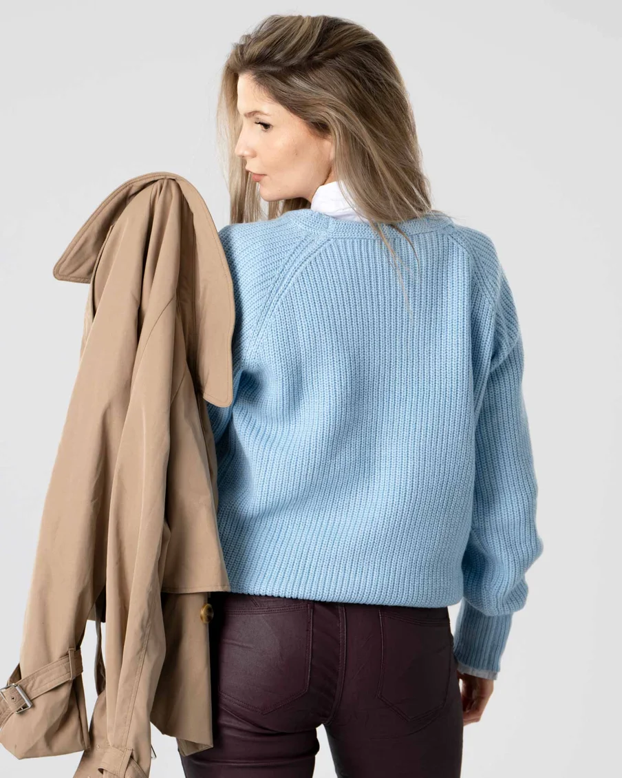 Image 1 of - womensolidcolorknittedsweaterblue3jpg