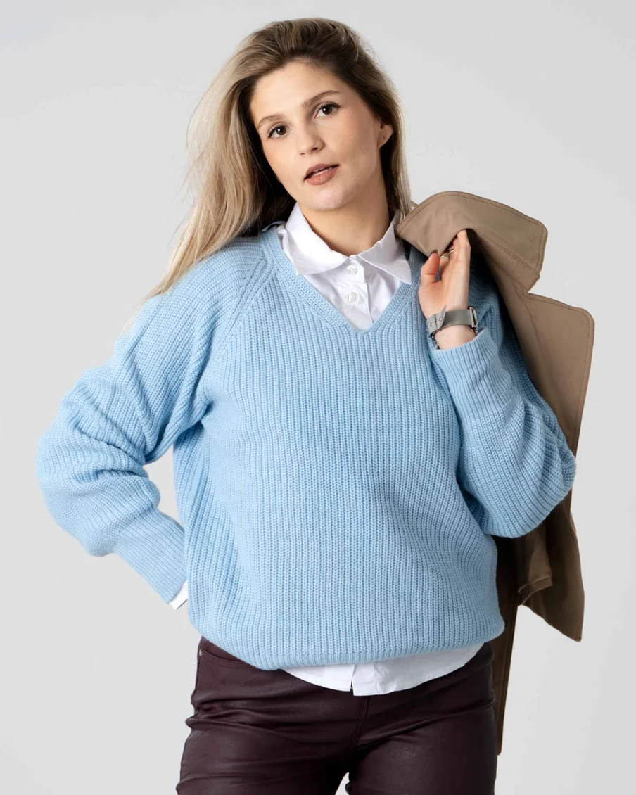 Image 5 of - womensolidcolorknittedsweaterblue5jpg