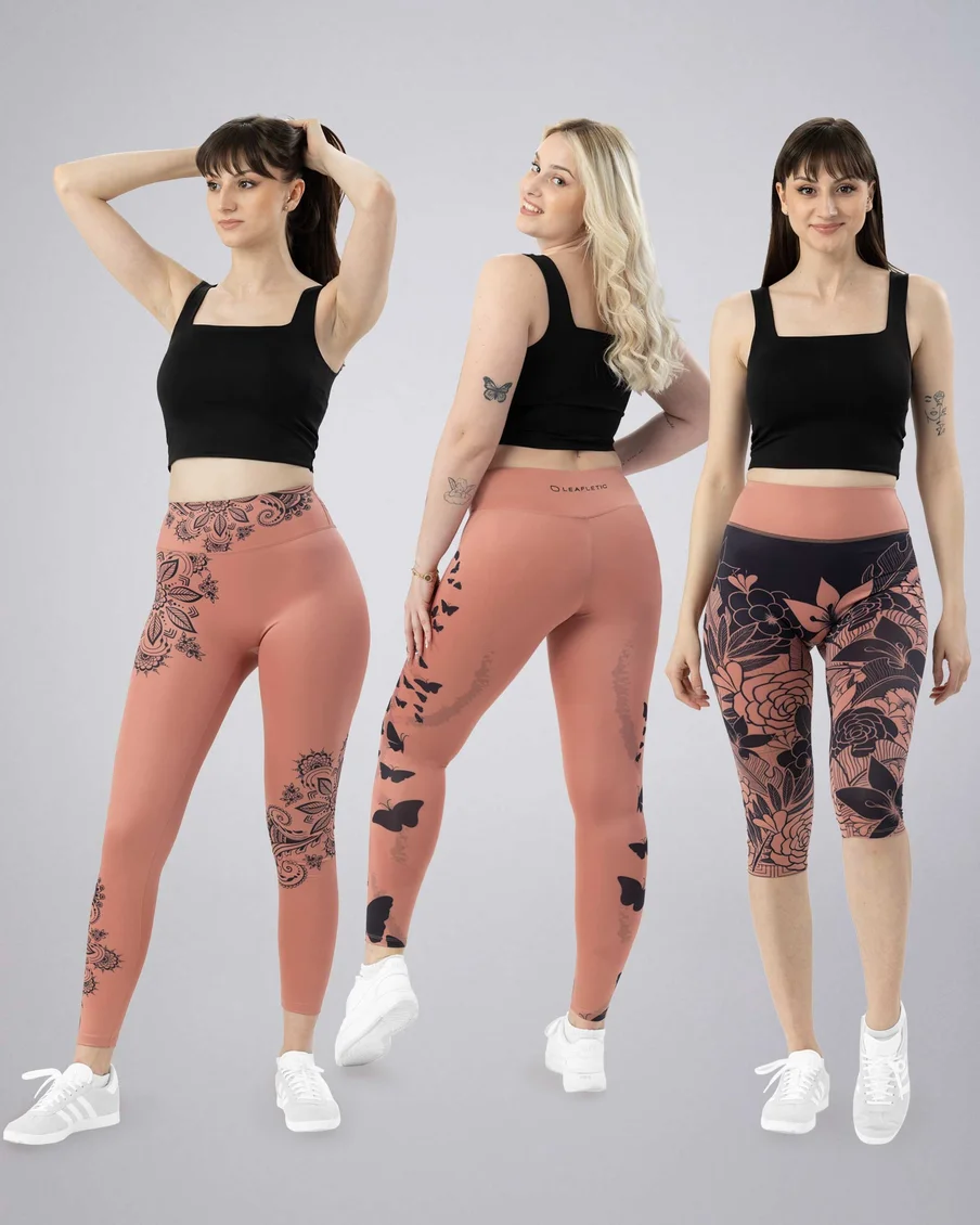 Image 2 of - ladieslongershorterleggingashroseprinteddesign3jpg