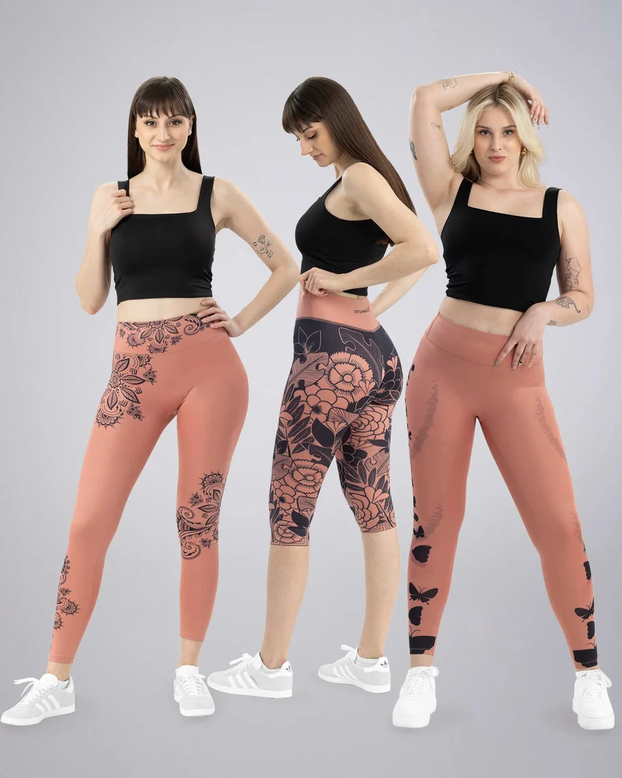 Image 3 of - ladieslongershorterleggingashroseprinteddesign4jpg