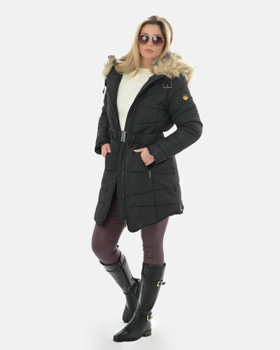 Image 2 of - ladiespaddedjacketwithfauxfurhoodie3jpg