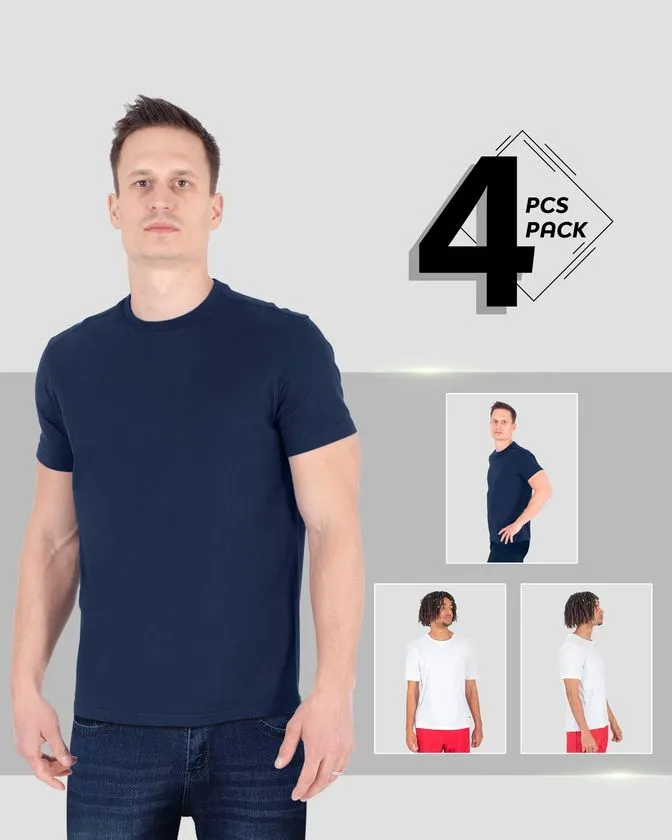 Pantoneclo Moška Majica s Krogim Izrezom 4 Kos - Super Mehak Bombaž